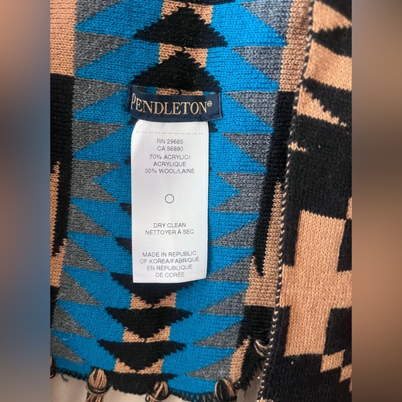 Pendleton spider rock blanket shawl Blue and Tan Geometric Poncho cape - Picture 3 of 6